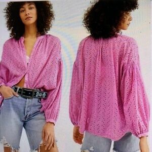 NWT Free People Maddison Eyelet Orchid Blouse L
